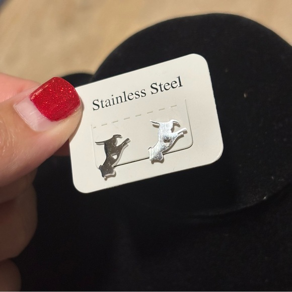 Stainless Steel Puppy Dog and Heart Stud Earrings, NIB - Perfect for Dog Lovers - Picture 5 of 9